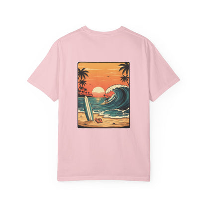 Sunset Surf Scene T-shirt | Retro Beach Wave Illustration