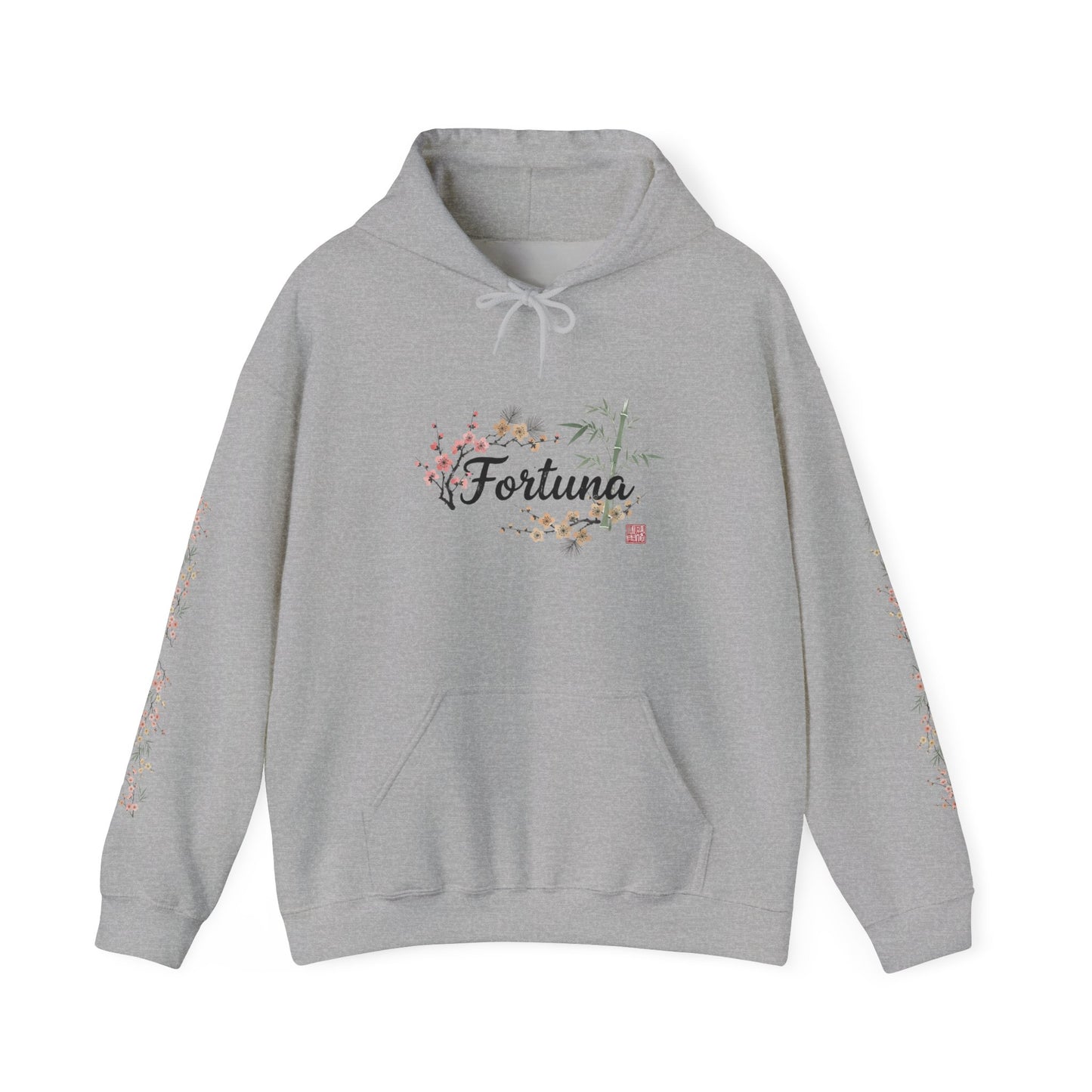 Fortuna hoodie | botanical lettering, sleeve florals