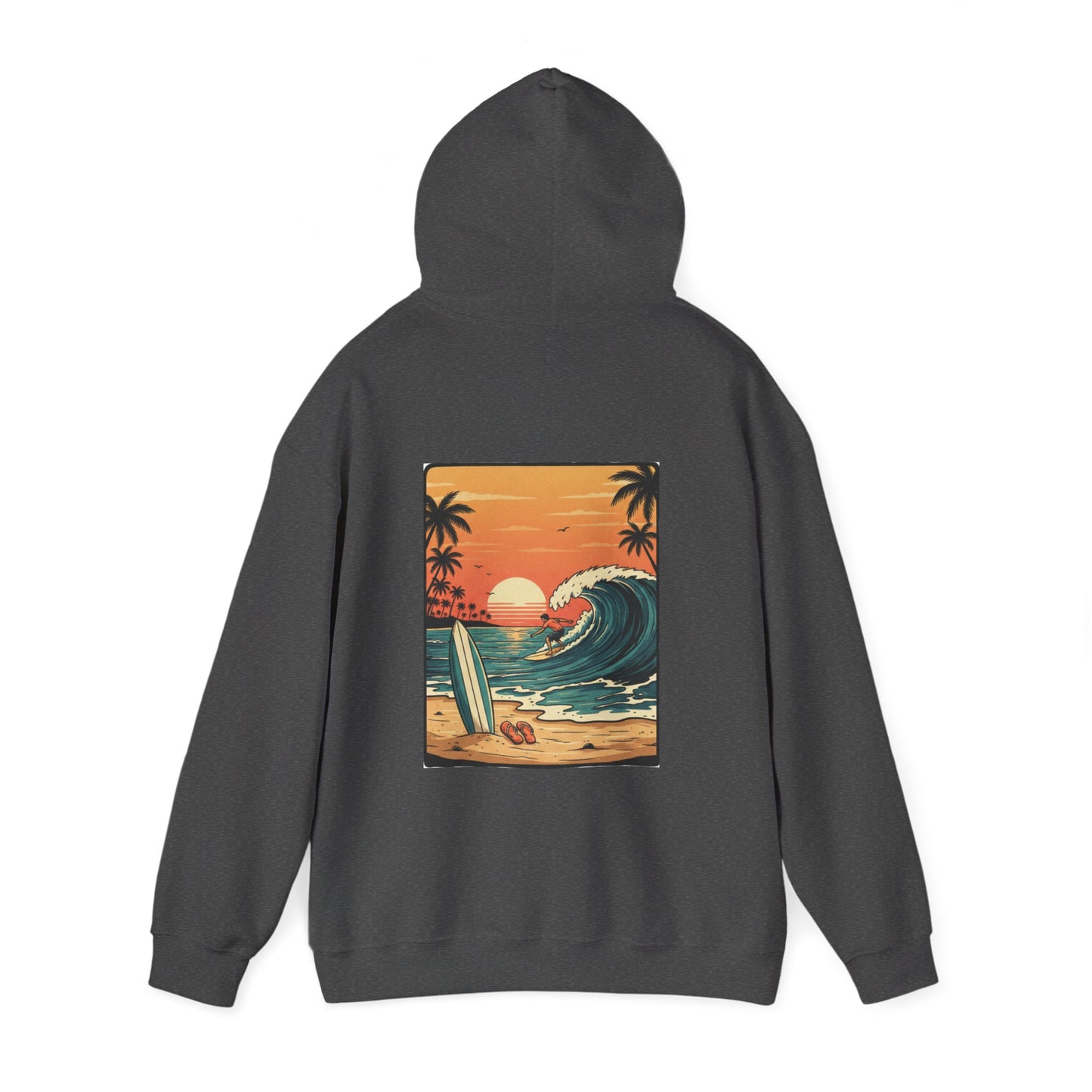 Retro Sunset Surf Scene Hoodie | Beach Wave Palm Trees