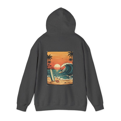 Retro Sunset Surf Scene Hoodie | Beach Wave Palm Trees