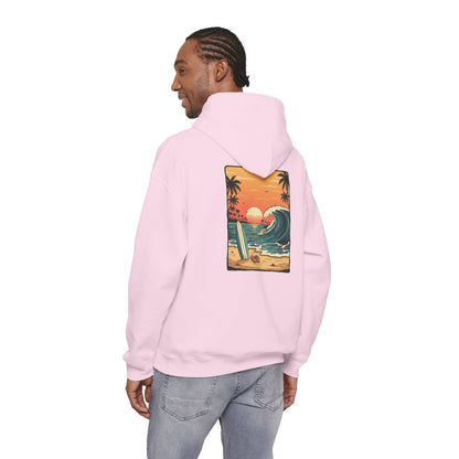 Sunset Surf Scene Hoodie | Retro Beach Wave Surfboard Palm Trees