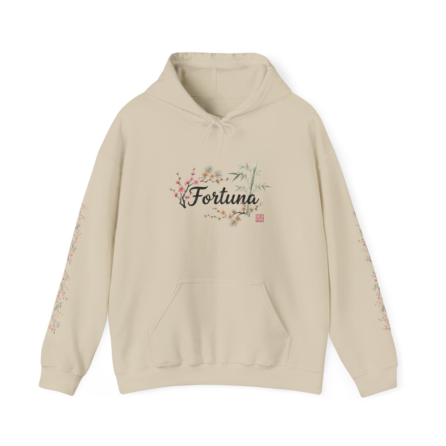 Fortuna hoodie | botanical lettering, sleeve florals