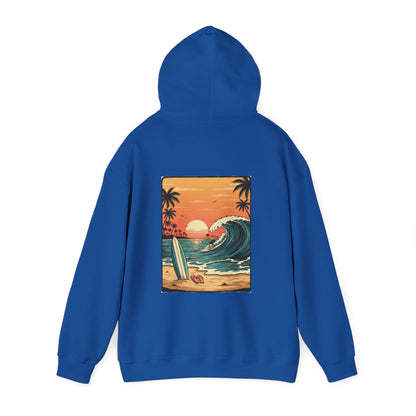 Retro Sunset Surf Scene Hoodie | Beach Wave Palm Trees