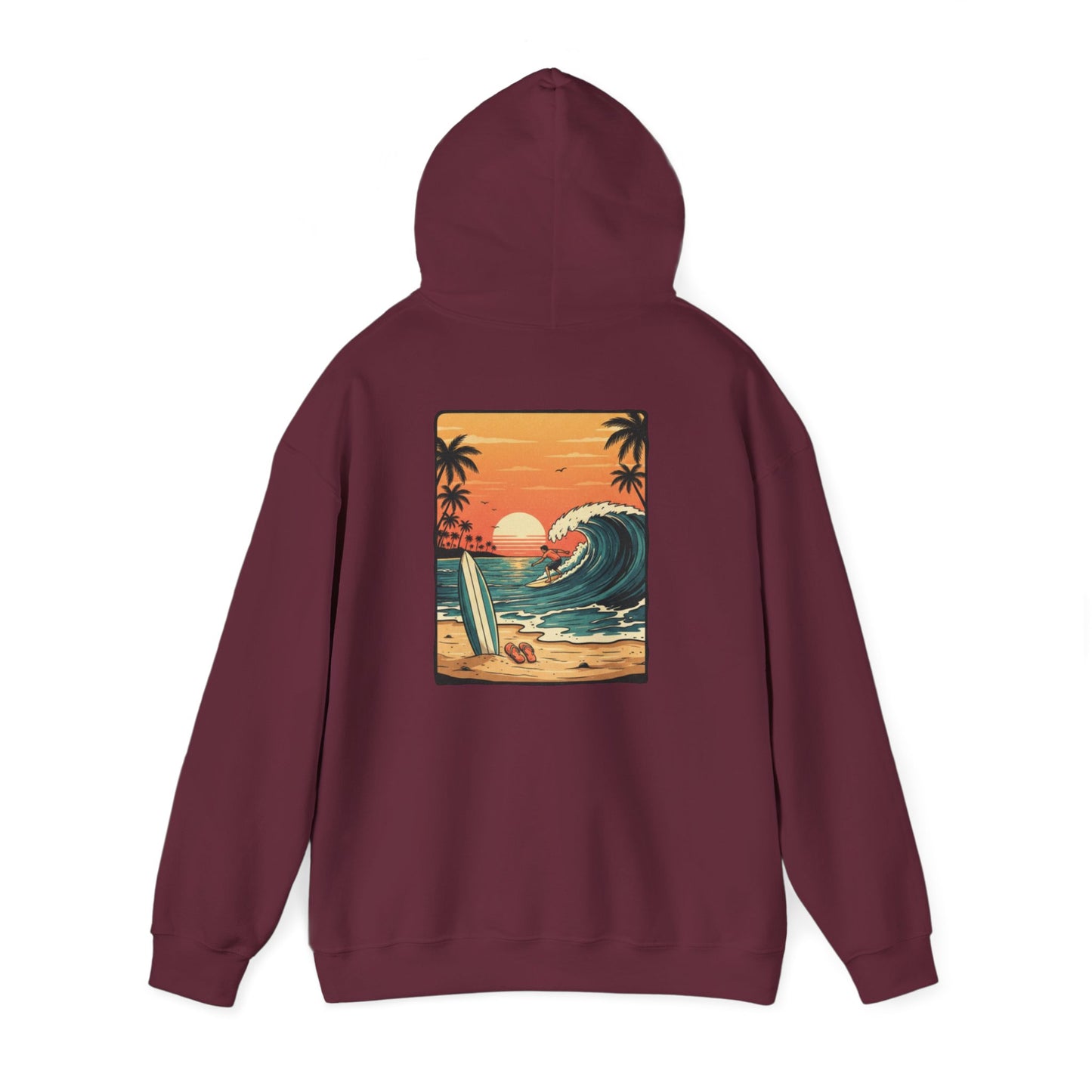 Retro Sunset Surf Scene Hoodie | Beach Wave Palm Trees