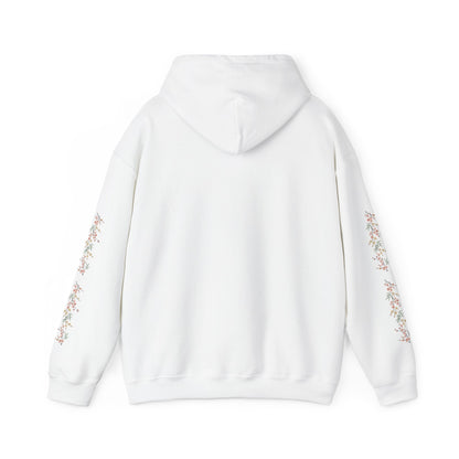 Fortuna hoodie | botanical lettering, sleeve florals