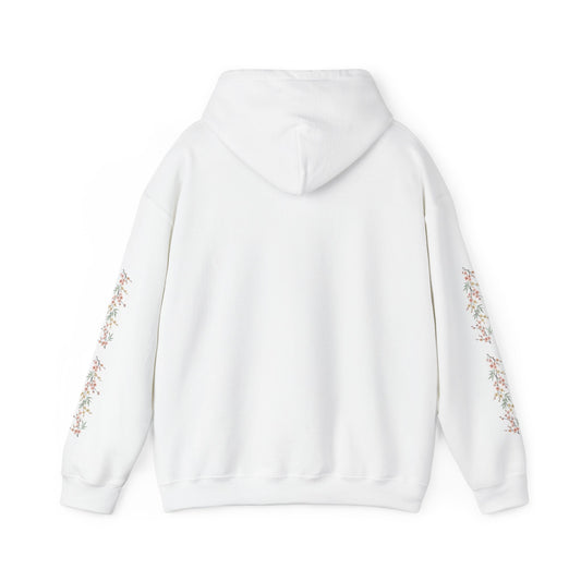 Fortuna hoodie | botanical lettering, sleeve florals