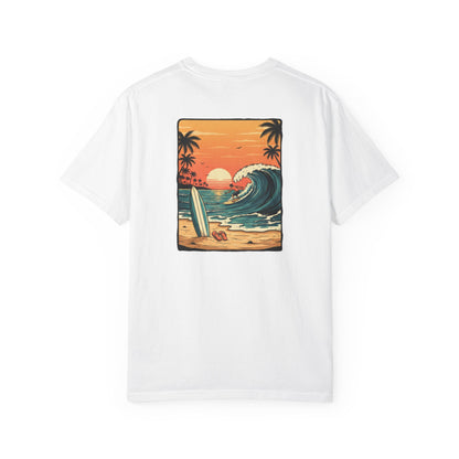 Sunset Surf Scene T-shirt | Retro Beach Wave Illustration