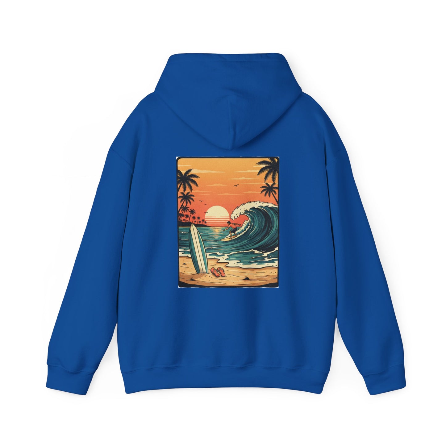 Retro Sunset Surf Scene Hoodie | Beach Wave Palm Trees