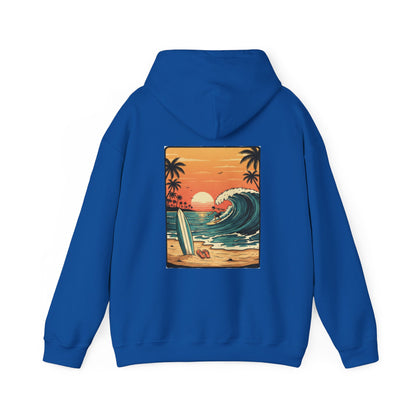 Retro Sunset Surf Scene Hoodie | Beach Wave Palm Trees