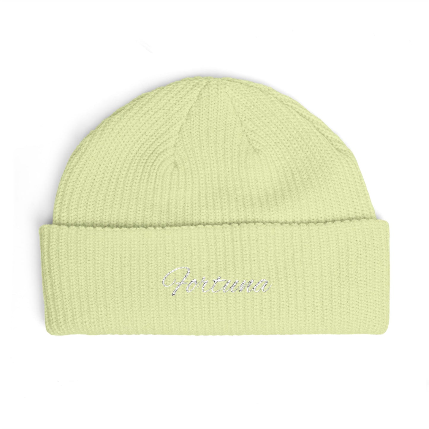 Fortuna Script Cuff Beanie | Embroidered Knit Hat