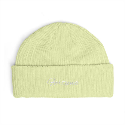 Fortuna Script Cuff Beanie | Embroidered Knit Hat