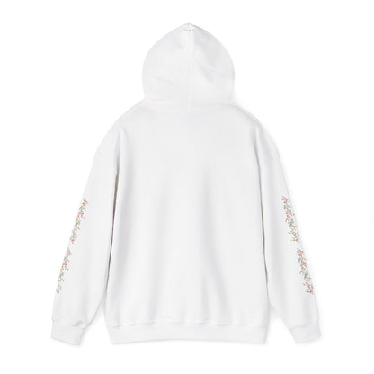 Fortuna hoodie | botanical lettering, sleeve florals