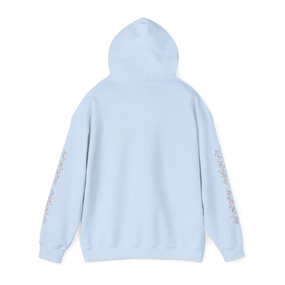 Fortuna hoodie | botanical lettering, sleeve florals