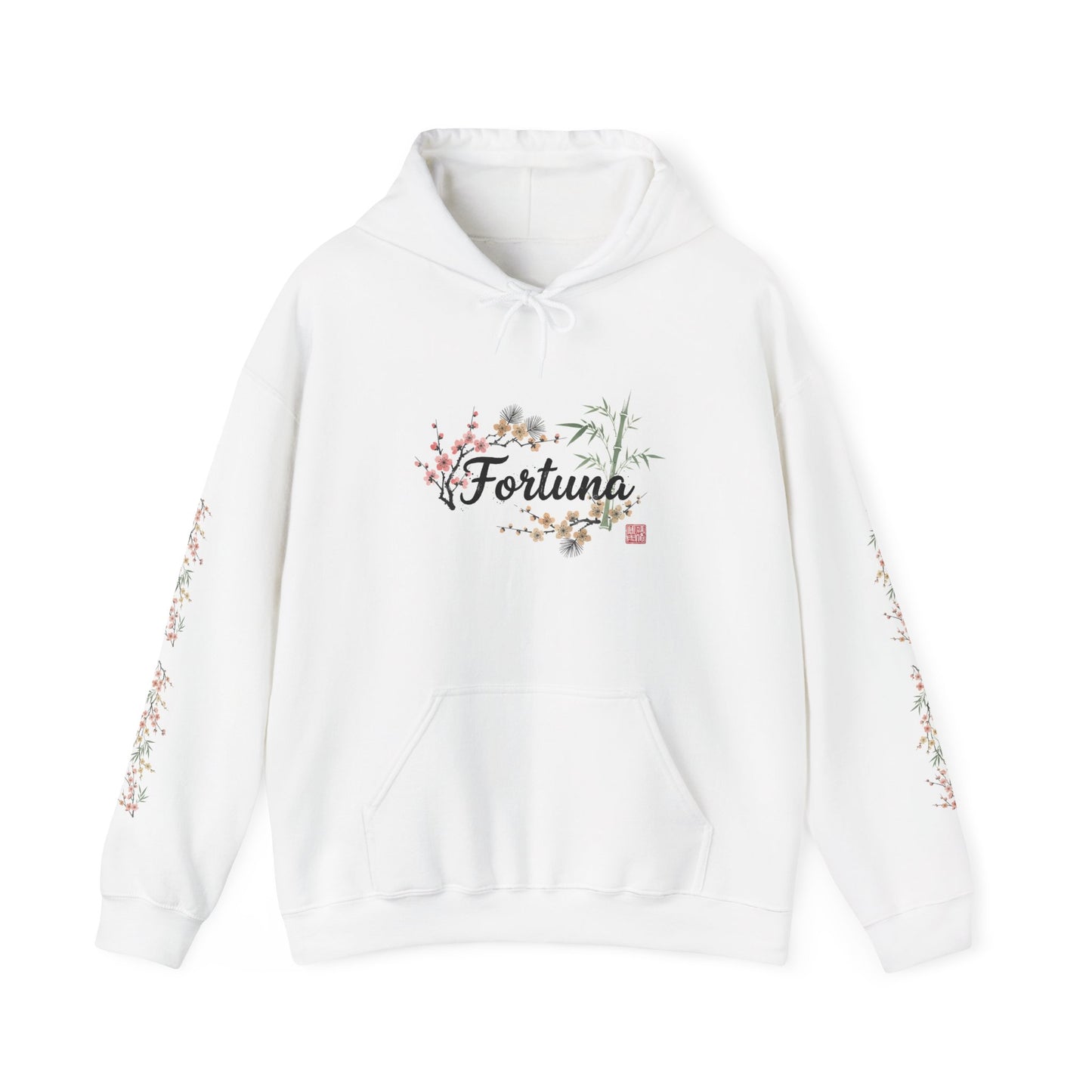 Fortuna hoodie | botanical lettering, sleeve florals