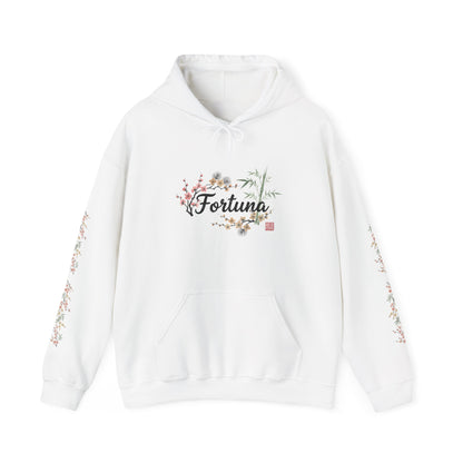 Fortuna hoodie | botanical lettering, sleeve florals