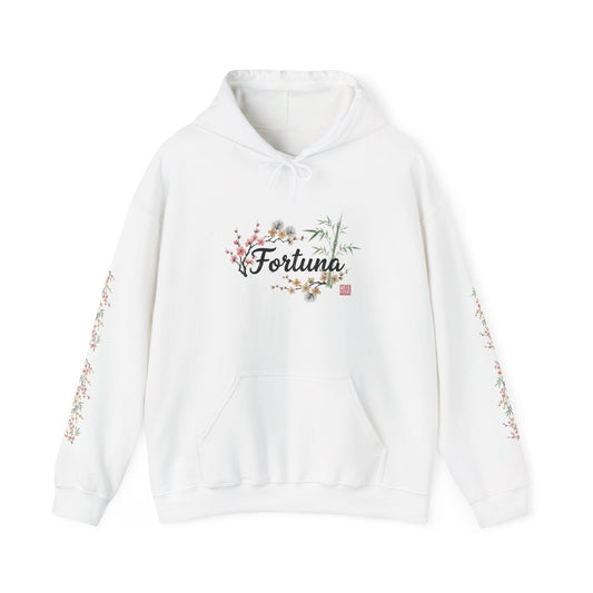Fortuna hoodie | botanical lettering, sleeve florals