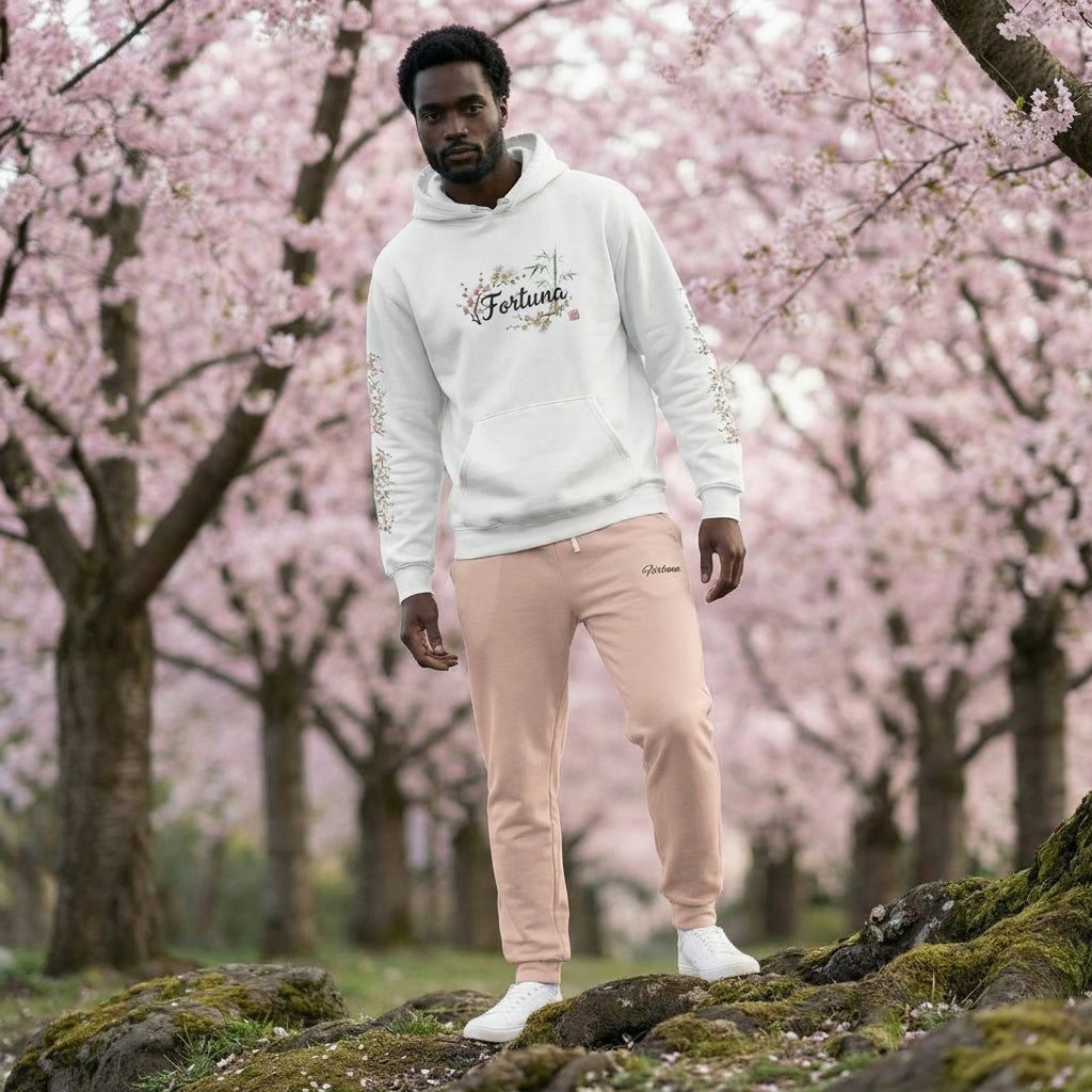 Fortuna hoodie | botanical lettering, sleeve florals