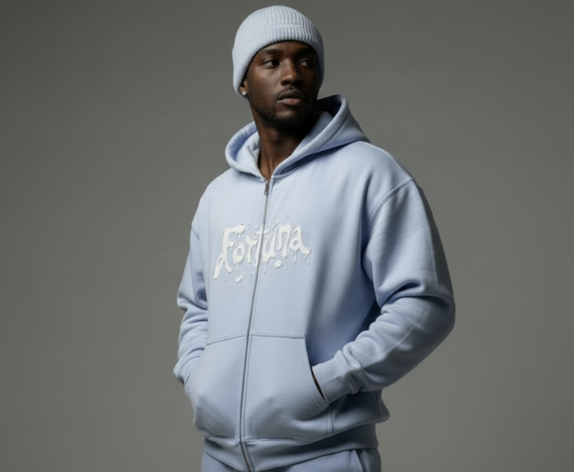 Fortuna Drip Zip Hoodie — Liquid Script Full-Zip Up Hoodie